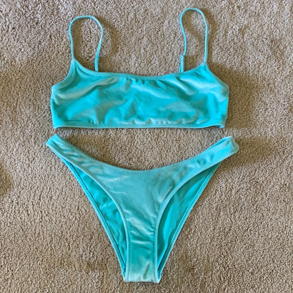 triangl teal velvet bikini set